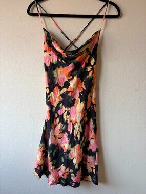 H&M Black Floral Cowl Neck Mini Dress